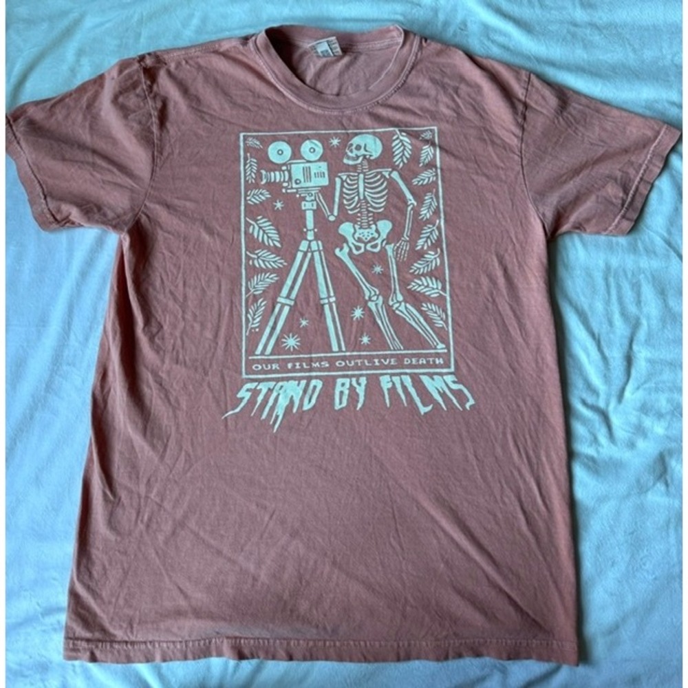Comfort Colors Stand By Films Skeleton Camera Graphic T-Shirt Pink Large
